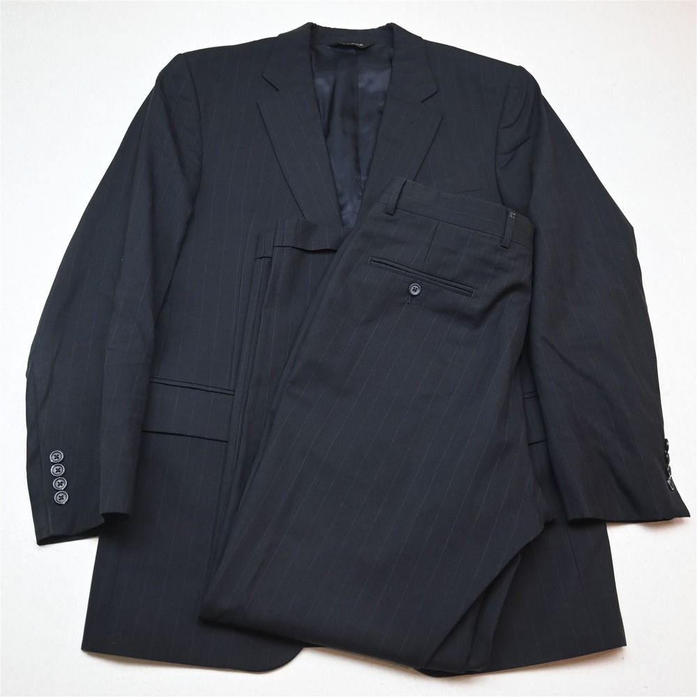 Jos A Bank 40L 34x30 Navy Blue Striped Wool Mens Jacket Pants Suit